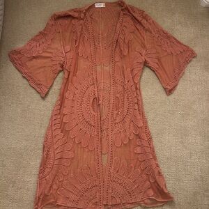 Elegant Crochet Cover-Up in rust color
